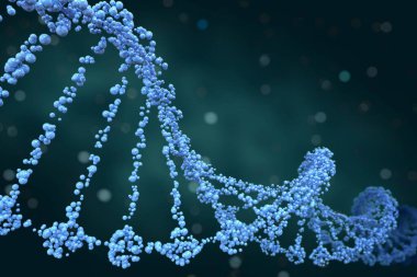 Yaratıcı konsept sağlık veya tıp endüstrisi ve kişisel kullanım için derinlik ve karanlık arkaplan içeren 3D DNA Kapat