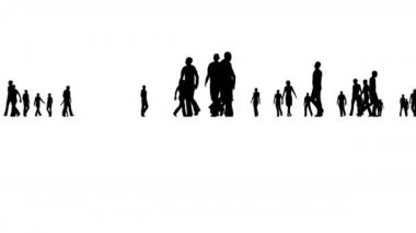 3B Yürüyen Kalabalık Canlandırma Silueti 4K çözünürlüğü Beyaz Arkaplan