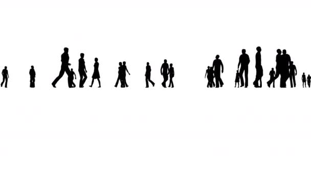 Crowd People Walking Animazione Silhouette Risoluzione Sfondo Bianco — Video Stock