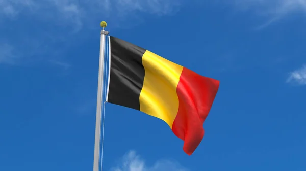 Belgium Flag Country Rendering Waving Fluttering Background Blue Sky Silver — Stock Photo, Image