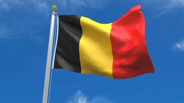 Belgium Flag Country Rendering Waving Fluttering Background Blue Sky Silver — Stock Photo, Image