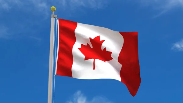 加拿大船旗国3D渲染波浪 在蓝天的背景下飘扬着银柱 — 图库照片