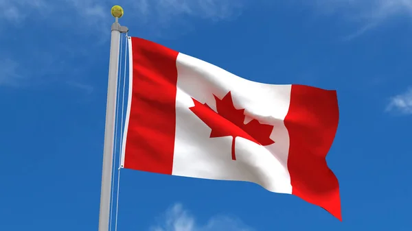 加拿大船旗国3D渲染波浪 在蓝天的背景下飘扬着银柱 — 图库照片
