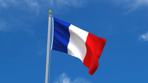 Γαλλία Flag Country Αποτύπωση Κυματίζει Φτερουγίζει Στο Φόντο Του Γαλάζιου — Φωτογραφία Αρχείου