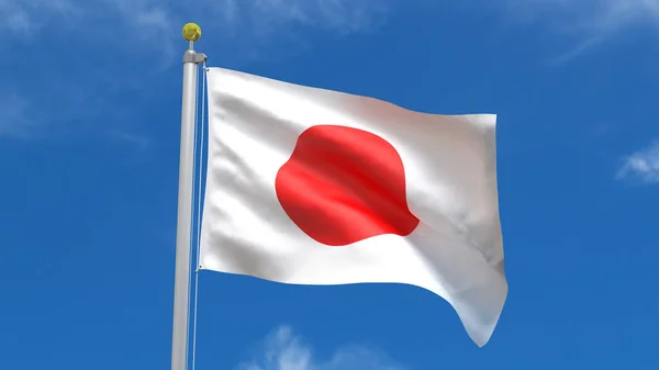 Japonsko Vlajka Země Vykreslování Vlnění Třepetání Pozadí Modré Oblohy Stříbrnou — Stock fotografie