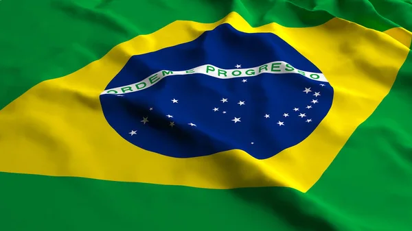 Brasil Bandeira País Fechar Renderização Com Tecido Seda Algodão Poliéster — Fotografia de Stock