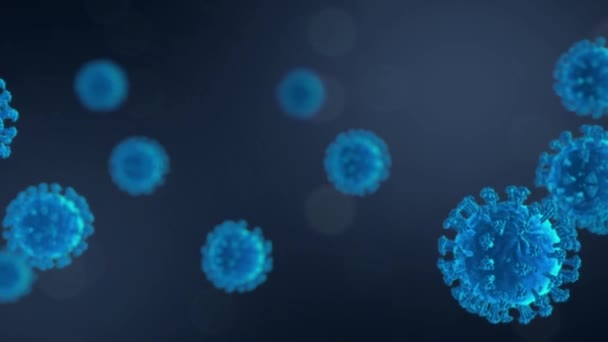 Corona Virus Krankheit Covid Close Animation Blaue Farbe Mit Tiefenschärfe — Stockvideo