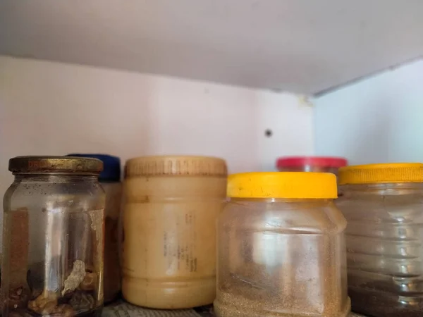Arranged Jar Spices Kitchen Rack — Stock Photo, Image