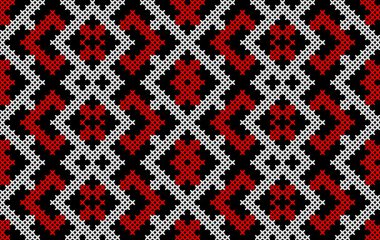 Geleneksel Ukrayna Nakışı Kusursuz Desen Kırmızı ve Kara Haç Dikişi Jeometrik Süsleme, Etnik Tekstil Tasarımı, Kumaş, Giysi, Duvar Kağıdı, Dekoratif Projeler için Vektör Arkaplan