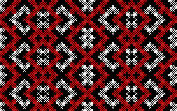 Geleneksel Ukrayna Nakışı Kusursuz Desen Kırmızı ve Kara Haç Dikişi Jeometrik Süsleme, Etnik Tekstil Tasarımı, Kumaş, Giysi, Duvar Kağıdı, Dekoratif Projeler için Vektör Arkaplan