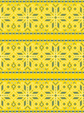 Etnik ve çiçekli Ukrayna süsü, mavi ve sarı renkler, basılı kıyafetler için vyshyvanka nakışı, web siteleri, afişler, arka planlar, geleneksel sınırsız halk