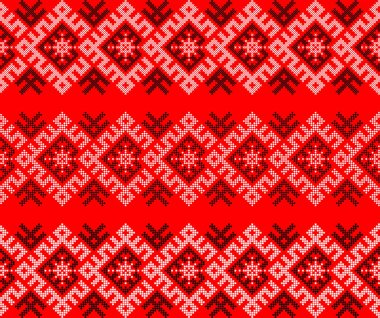 Ukrayna etnik süs vektörü, kırmızı ve siyah dikişsiz desen, geleneksel vyshyvanka nakışı, baskı, kumaş, giysi, web sitesi, afiş, arkaplan