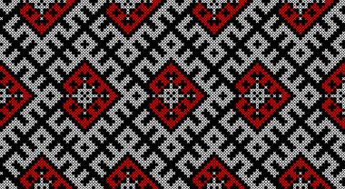 Geleneksel Ukrayna süs vektörü, kırmızı ve siyah dikişsiz desen, etnik vyshyvanka nakışı, baskı, kumaş, giysi, web sitesi, afiş, ulusal tasarım