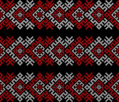 Ukrayna etnik süs vektörü, kırmızı ve siyah dikişsiz desen, geleneksel vyshyvanka nakışı, baskı, kumaş, giysi, web sitesi, afiş, arkaplan