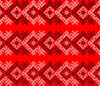 Ukrayna etnik süs vektörü, kırmızı ve siyah dikişsiz desen, geleneksel vyshyvanka nakışı, baskı, kumaş, giysi, web sitesi, afiş, arkaplan
