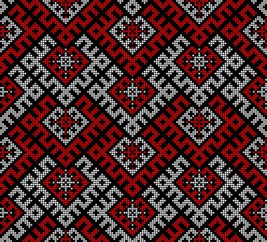 Geleneksel Ukrayna süs vektörü, kırmızı ve siyah dikişsiz desen, etnik vyshyvanka nakışı, baskı, kumaş, giysi, web sitesi, afiş, ulusal