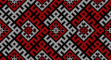 Geleneksel Ukrayna süs vektörü, kırmızı ve siyah dikişsiz desen, etnik vyshyvanka nakışı, baskı, kumaş, giysi, web sitesi, afiş, ulusal