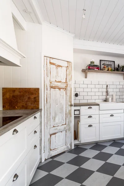 Details of stone kitchen counter-top in stylish kitchen, nordic interior design