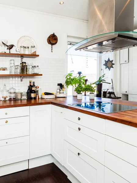 wooden kitchen counter top with stove top