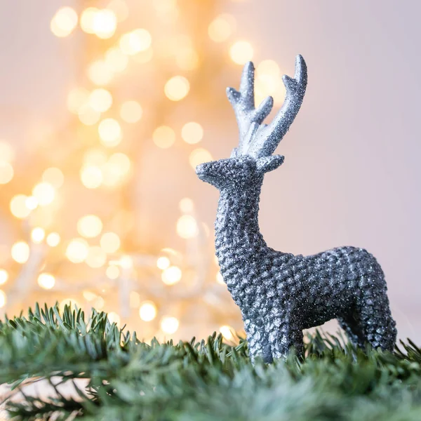 Cerf Argent Décoration Noël Avec Espace Copie — Photo