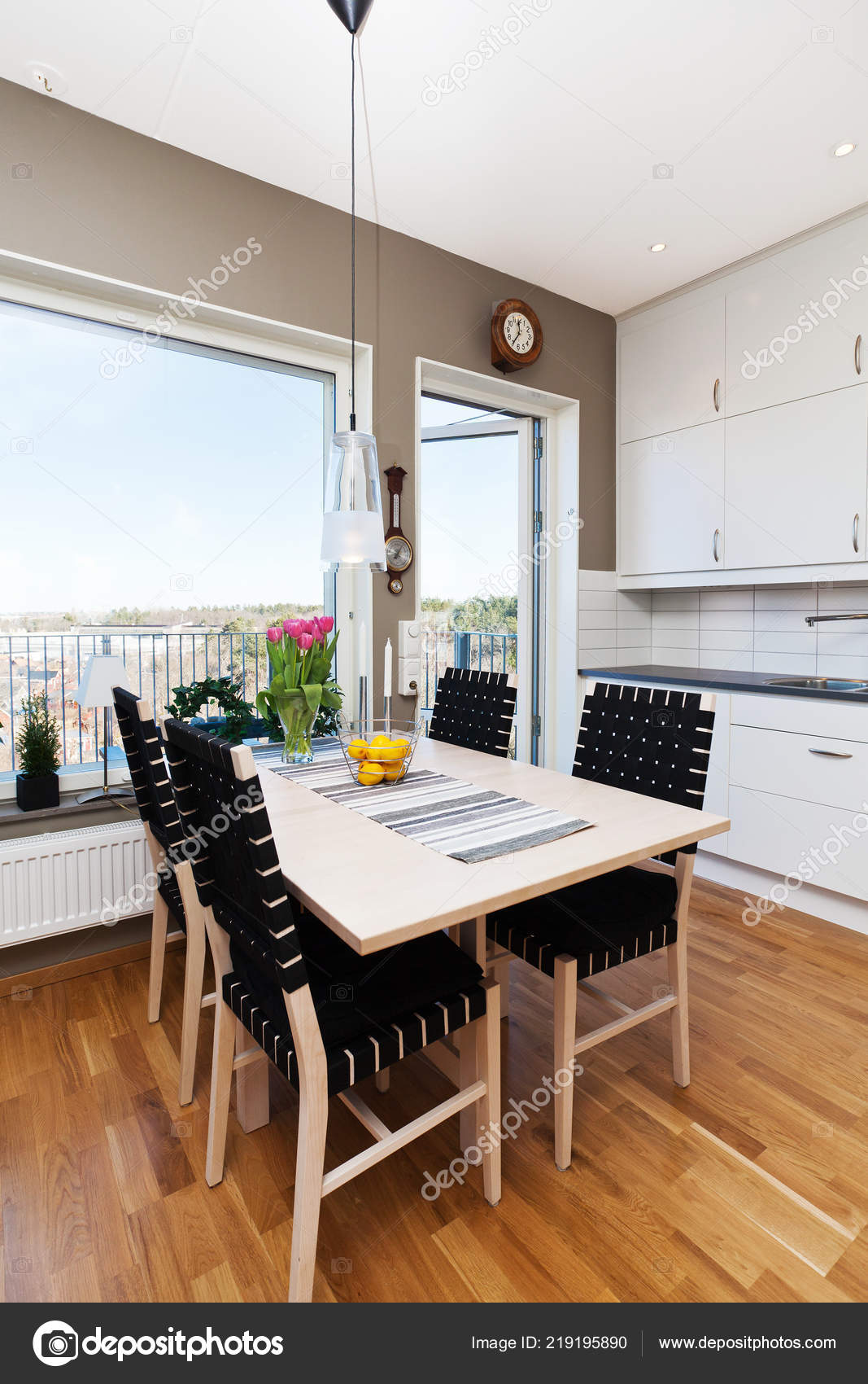 Banner Fancy Kitchen Interior Background Stock Photo by