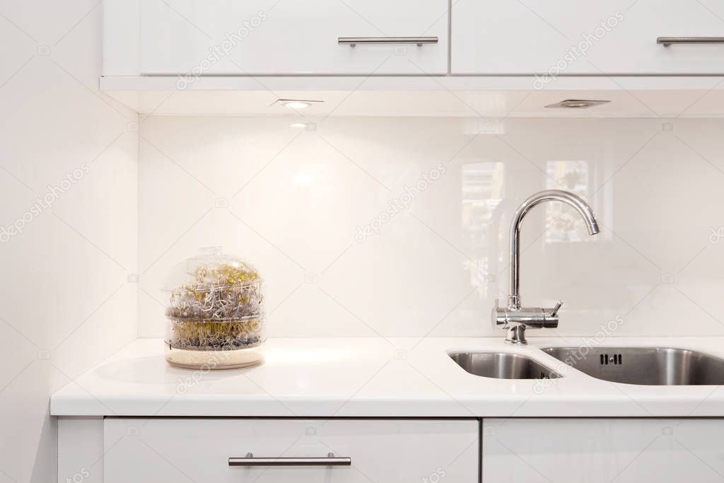 detail of modern kitchen interior on background