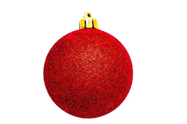 Rött Glitter Bollen Juldekoration Isolerad Vit — Stockfoto