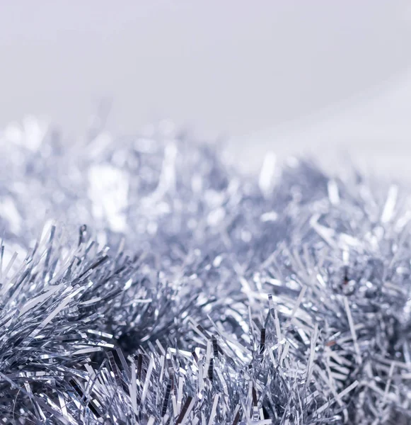 Banner Silver Tinsel Isolated White — Stock Photo, Image