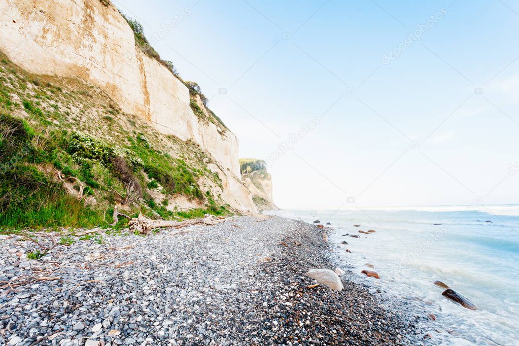 chalk cliffs Mons Klint oin Denmark from shore