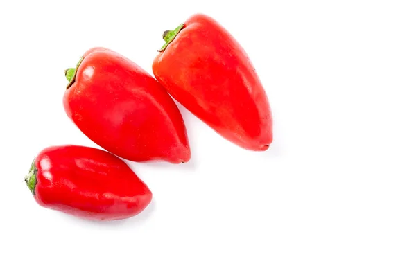 Tres Pimiento Rojo Fresco Aislado Blanco Desde Arriba —  Fotos de Stock