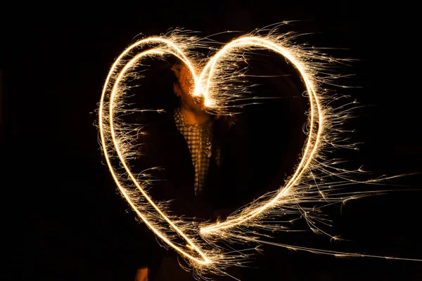 Valentinesday Sprakling Heart Shape Sparkler — Stock Photo, Image