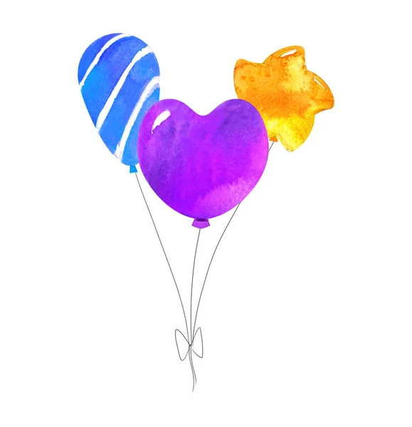 Balloon Set Beautiful Set Hand Drawn Watercolor Digital Clip Art — Stock Photo, Image