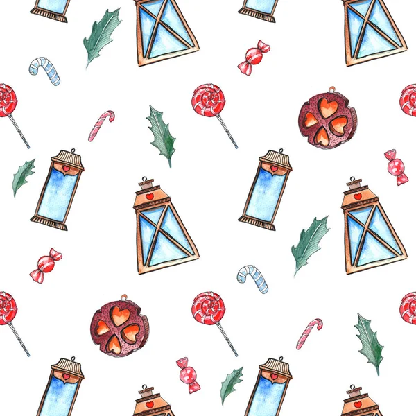 Christmas Art Cute Watercolor Seamless Patterns — Stock Photo, Image