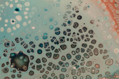 Soyut akrilik boya ile hücreleri, beyaz bakır mavi turkuaz dökün