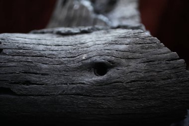 Yanmış odun. Siyah ahşap yangın. Ahşap halkalar. Ash. Kömür yanmış odun