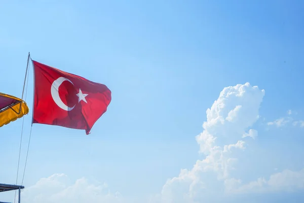 Turkish Flag Waving Sky — Stock Photo, Image