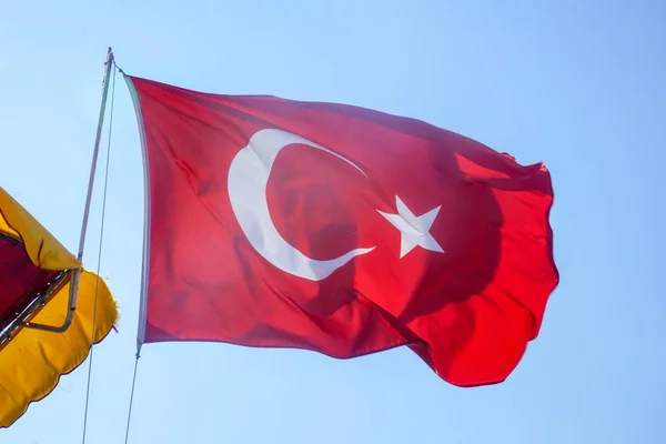 Turkish Flag Waving Sky — Stock Photo, Image