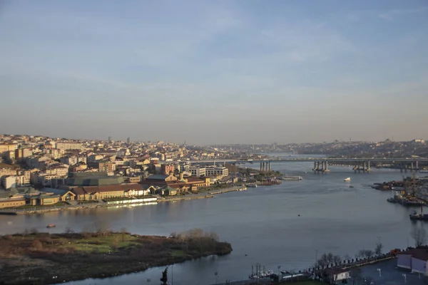 Híd Golden Horn Karfa Tűz Híd Köti Össze Karaky Eminn — Stock Fotó