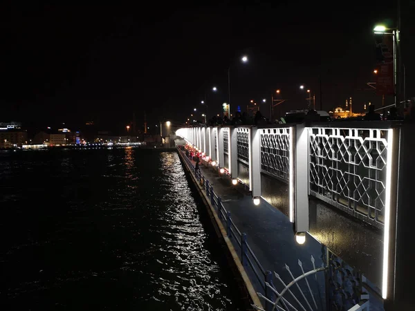 Isztambul Éjszakai Város Torkolati Híd — Stock Fotó