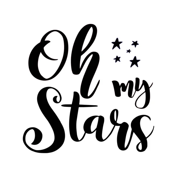 Handritad Oh My Stars. Självständighetsdagen i USA kalligrafi. Amerikanska patriotiska bokstäver för vykort, inbjudan, affisch, flygblad, banner mall typografi — Stock vektor