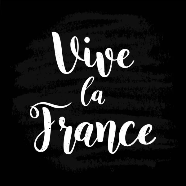 Vive la France用法语引用。翻译：法国万岁！为明信片、海报、横幅而在7月14日巴士底狱日绘制爱国信 — 图库矢量图片