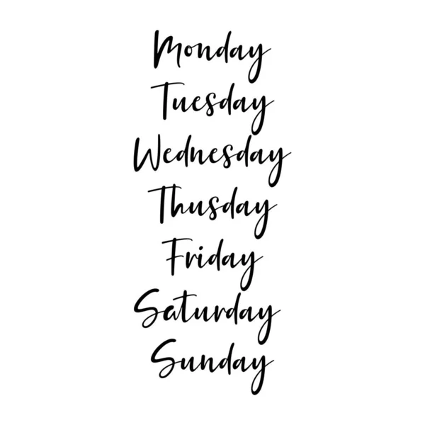 Hand Lettered Days of the Week. Palabras de caligrafía Lunes, martes, miércoles, jueves, viernes, sábado, domingo. Cartas — Vector de stock