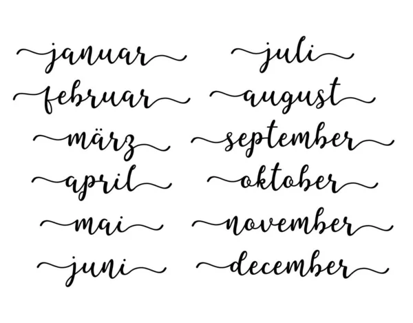 Meses escritos a mano en alemán. Traducido de enero, febrero, marzo, abril, mayo, junio, julio, agosto, septiembre, octubre, noviembre, diciembre . — Archivo Imágenes Vectoriales