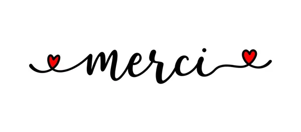 Mano dibujada cita MERCI en francés como anuncio, banner web. Traducido Gracias. Letras para banner, encabezado, tarjeta, póster, volante — Archivo Imágenes Vectoriales