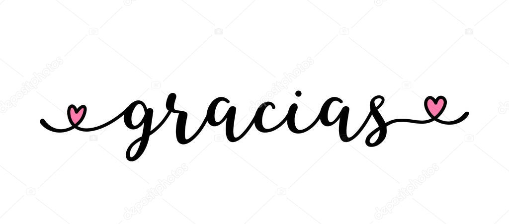 Hand sketched GRACIAS quote in Spanish as ad, web banner. Translated Thank you. Lettering for banner, header, card, poster, flyer