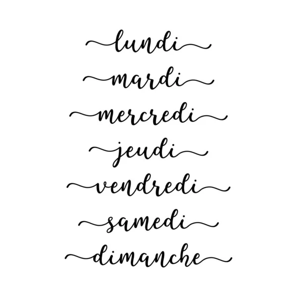 Hand Lettered Days of the Week en francés. Letras para Calendario, Organizador, Planificador . — Archivo Imágenes Vectoriales