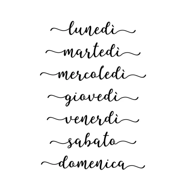 Hand Lettered Days of the Week en italiano. Letras para Calendario, Organizador, Planificador — Archivo Imágenes Vectoriales