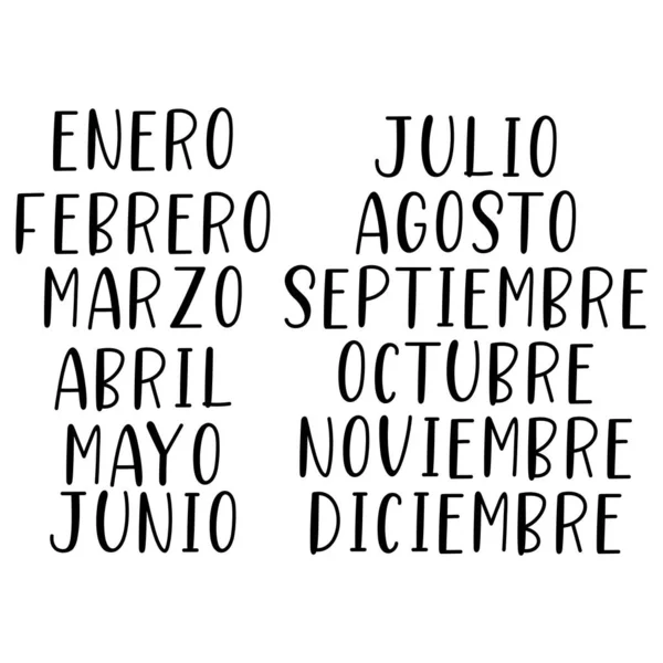 Handgeschreven maanden van het jaar in het Spaans. Brief voor kalender, Organisator, Planner — Stockvector