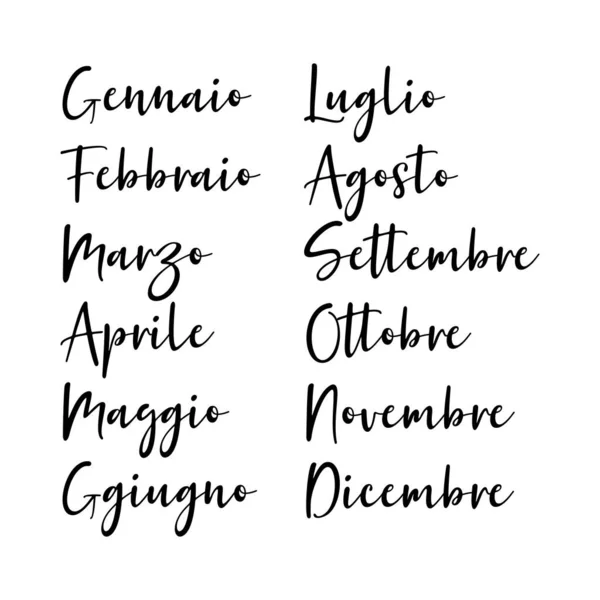 Hand Lettered Months of the Year in Italian. Letras para Calendario, Organizador, Planificador . — Archivo Imágenes Vectoriales
