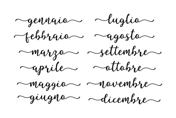Ręcznie pisane miesiące roku po włosku. Listy do kalendarza, Organizator, Planer. — Wektor stockowy